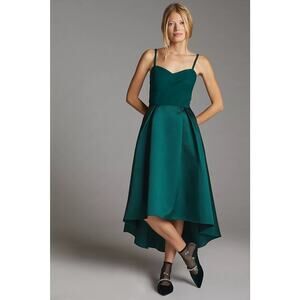 Anthropologie Hutch Emerald Green High Low Sweetheart Midi Dress Size 0